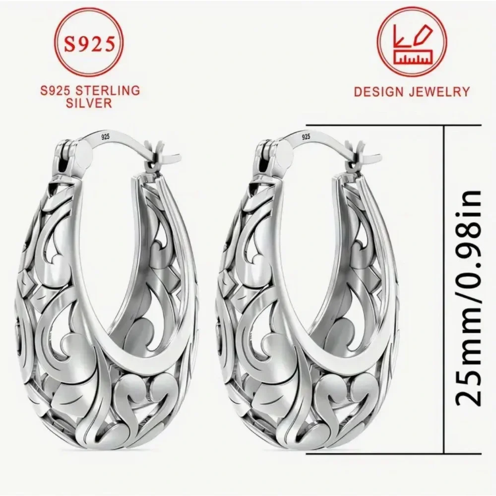 2pcs Vintage Hollow 925 Sterling Silver Earrings for Women. - Picture 4 of 5